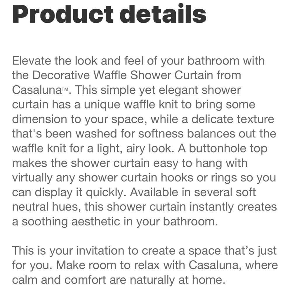 NEW Casaluna Washed Black Waffle Weave shower Curtain
